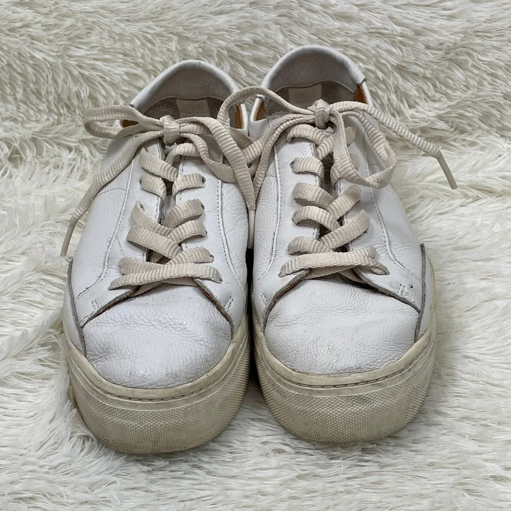 Soludos Shoes Ibiza Sneakers Womens 8.5 White Leather‎ Classic Casual Platform